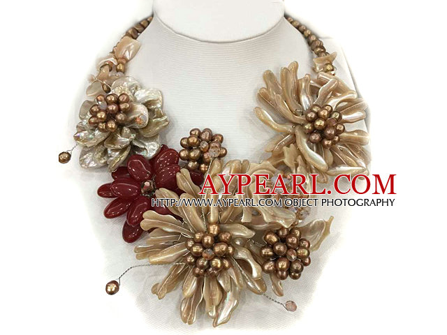Fantastic Statement Brown Series Natural Pearl Shell Flower Party / Wedding Necklace