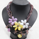 Graceful Light Purple Crystal Beads Multi Color Flower Party Necklace