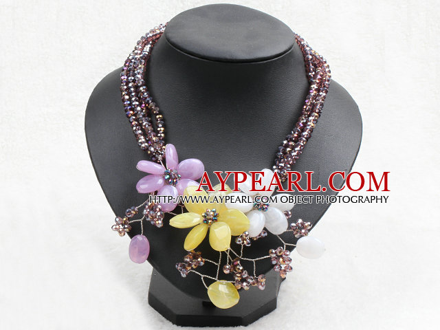Graceful Light Purple Crystal Beads Multi Color Flower Party Necklace
