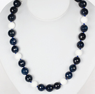 Wholesale Single Strand Faceted Blue Agate and White Porcelain Stone Beads Necklace