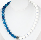 Wholesale Beads Necklace 12mmm Faceted Blue Agate and White Sea Shell Beaded Necklace