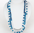 Wholesale Long Necklace 8mm Faceted Blue Agate and White Porcelain Stone Beads Necklace