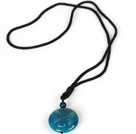 Wholesale Round Hand Carved Blue Agate Pendant Necklace with Black Cord