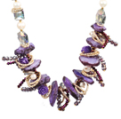 Wholesale Speical Design Beautiful Purple Series Natural Freshwater Pearl Crystal Crystallized Agate Chunky Necklace