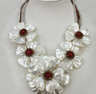 Fantastic Statement White Shell Flower Clear and Brown Crystal Party / Wedding Necklace