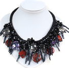 Wholesale Fantastic Sparkly Multi Color Crystal Red Jasperm Hand-Knitted Party Necklace