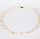 8-9mm Natural Round White Freshwater Pearl Beaded Necklace for Women