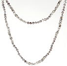 Long Necklace Chain 6-7mm Gray Pearl and Smoky Color Crystal Necklace