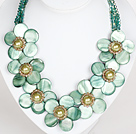 Wholesale Light Green Color Crystal and Shell Flower Party Necklace