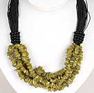 Bold Necklace Multi Strands Olive Jade Chips Necklace