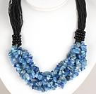 Bold Necklace Multi Strands Blue Ore Stone Chips Necklace
