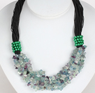 Bold Necklace Multi Strands Rainbow Fluorite Stone Chips Necklace