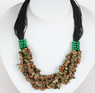 Wholesale Bold Necklace Multi Strands Green Piebald Stone Chips Necklace