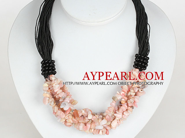 Bold Necklace Multi Strands Pink Opal Chips Necklace