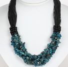 Bold Necklace Multi Strands Blue Gemstone Chips Necklace