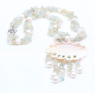 Wholesale Chic Style Natural Freshwater Pearl Citrine Aquamarine Chips Tassel Necklace with Sun Flower Shell Pendant