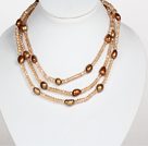 Wholesale Brown Color Baroque Pearl Crystal Long Style Necklace