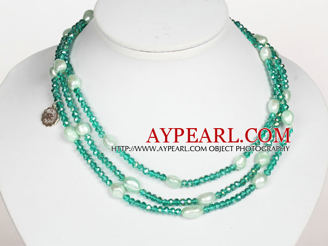 Green Color Baroque Pearl Crystal Long Style Necklace