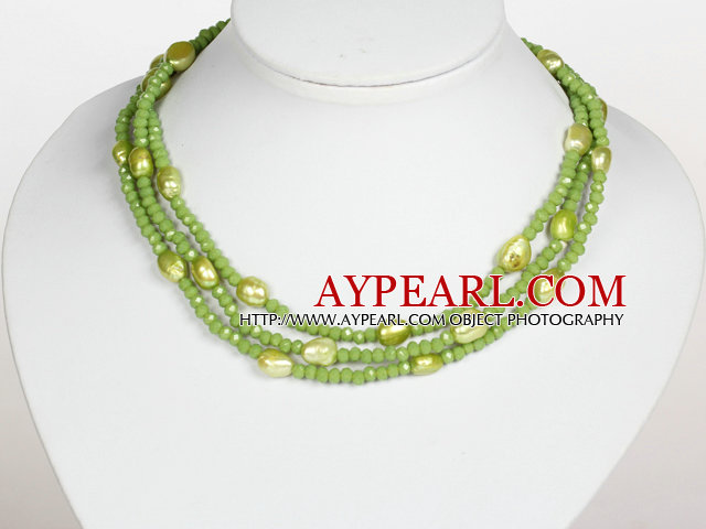 Grass Green Color Baroque Pearl Crystal Long Style Necklace