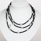 Black Color Baroque Pearl Crystal Long Style Necklace