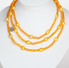 Wholesale Orange Yellow Color Baroque Pearl Crystal Long Style Necklace