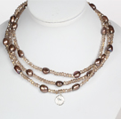 Light Brown Color Baroque Pearl Crystal Long Style Necklace