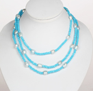 Wholesale Sky Blue Color Baroque Pearl Crystal Long Style Necklace