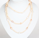 Wholesale Pink Color Baroque Pearl Crystal Long Style Necklace