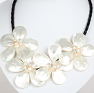White Pearl Crystal and White Shell Flower Necklace with Magnetic Clasp