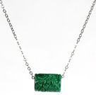 Cylinder Shape Green Gemstone Pendant Necklace with Metal Chain