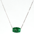 Drum Shape Green Gemstone Pendant Necklace with Metal Chain