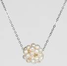 Natural White Freshwater Pearl Ball Pendant Necklace with Metal Chain