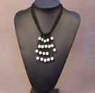 Popular Hot Sale Natural White Freshwater Pearl Black Leather Tassel Necklace