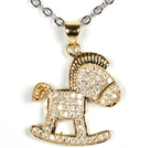 White Gold Plated Hobbyhorse Pendant Necklace with Metal Chain