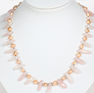 Wholesale Pink Freshwater Pearl and Rose Quartz Necklace with Lobster Clasp