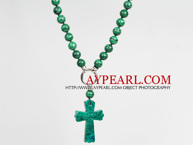 Synthetic Peacock Stone and Phoenix Cross Pendant Necklace