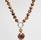 Wholesale Tiger Eye and Golden Copper Stone Pendant Necklace
