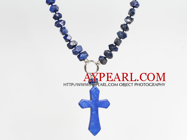 Incidence Angle Lapis and Blue Turquoise Cross Pendant Necklace