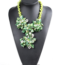 Marvelous Beautiful Green Series Natural Pearl Shell Flower Statement Party Necklace
