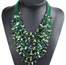 Luxurious Statement 15 Layers Christmas Green Series Crystal Pearl Party Necklace