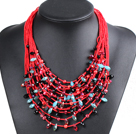 Luxurious Statement 15 Layers Christmas Red Series Crystal Pearl Party Necklace