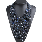 Luxurious Statement 15 Layers Black Series Crystal Pearl Party Necklace
