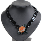 Wholesale Vintage Style Square Shape Black Agate Red Natural Agate Flower Pendant Party Necklace
