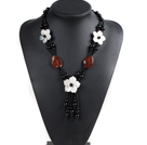 Wholesale Vintage Style Red and Black Agate Shell Flower Necklace