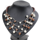 Trendy Style Multi Strand Brown & White Seashell Beads Necklace With Bending Alloyed Tube