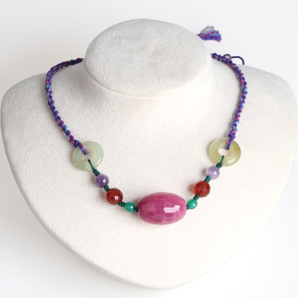 Vintage agate jade amethyst necklace
