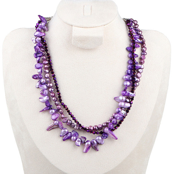 Crystal shaped purple pearl necklace