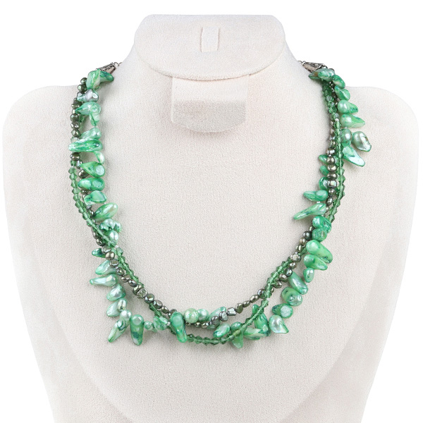 Crystal shaped mint green pearl necklace