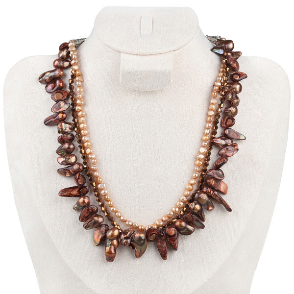 Crystal shaped brown pearl necklace