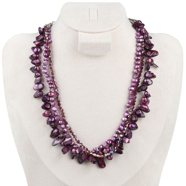 Crystal shaped deep purple pearl necklace